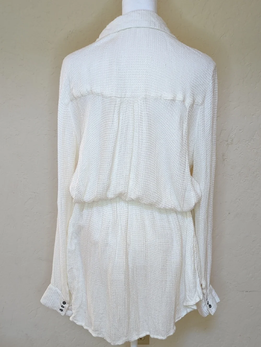Free People One of the Guys Waffle-Knit Long Sleeve Button Down Shirt Large